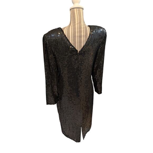 80's Vintage The Silk Collection Black Silk Beaded /Sequin Cocktail Dress Size S - Picture 2 of 10